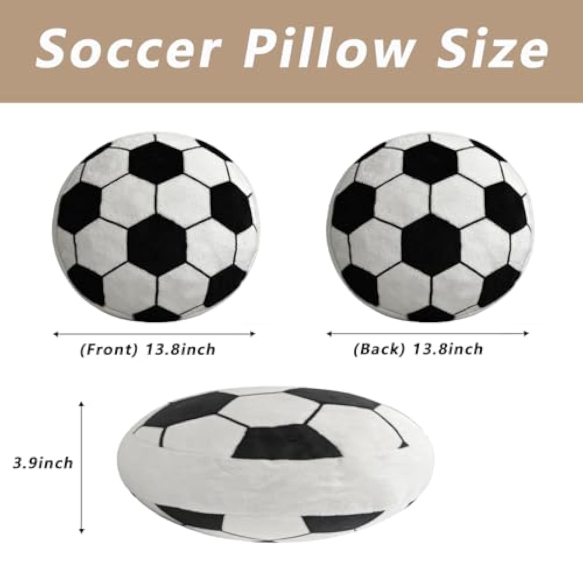 Soccer Ball Plush Pillow, Throw Cushion, Room Decor Gift, 2 Pack